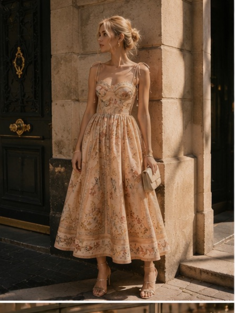 Zimmerman Elegant Peach Floral Midi Dress with Corset Bodice - Picture 8 of 11